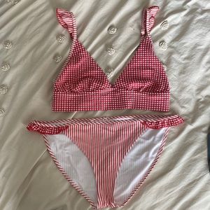 Red and White Aerie Triangle Bikini Set